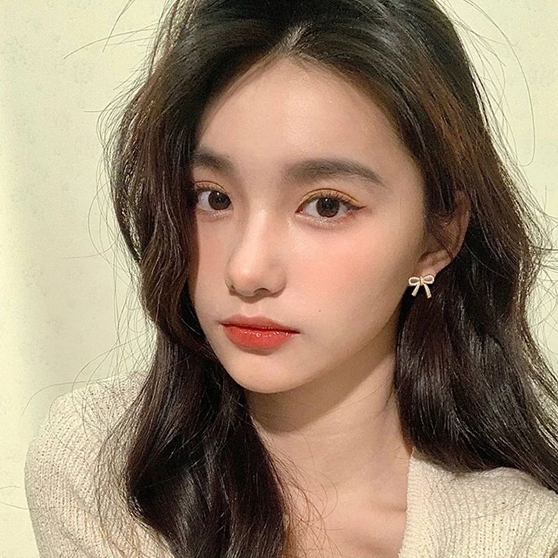 리본 큐빅 귀걸이 포인트 블링 이어링 악세사리 리본귀걸이 - 상세 이미지 5
