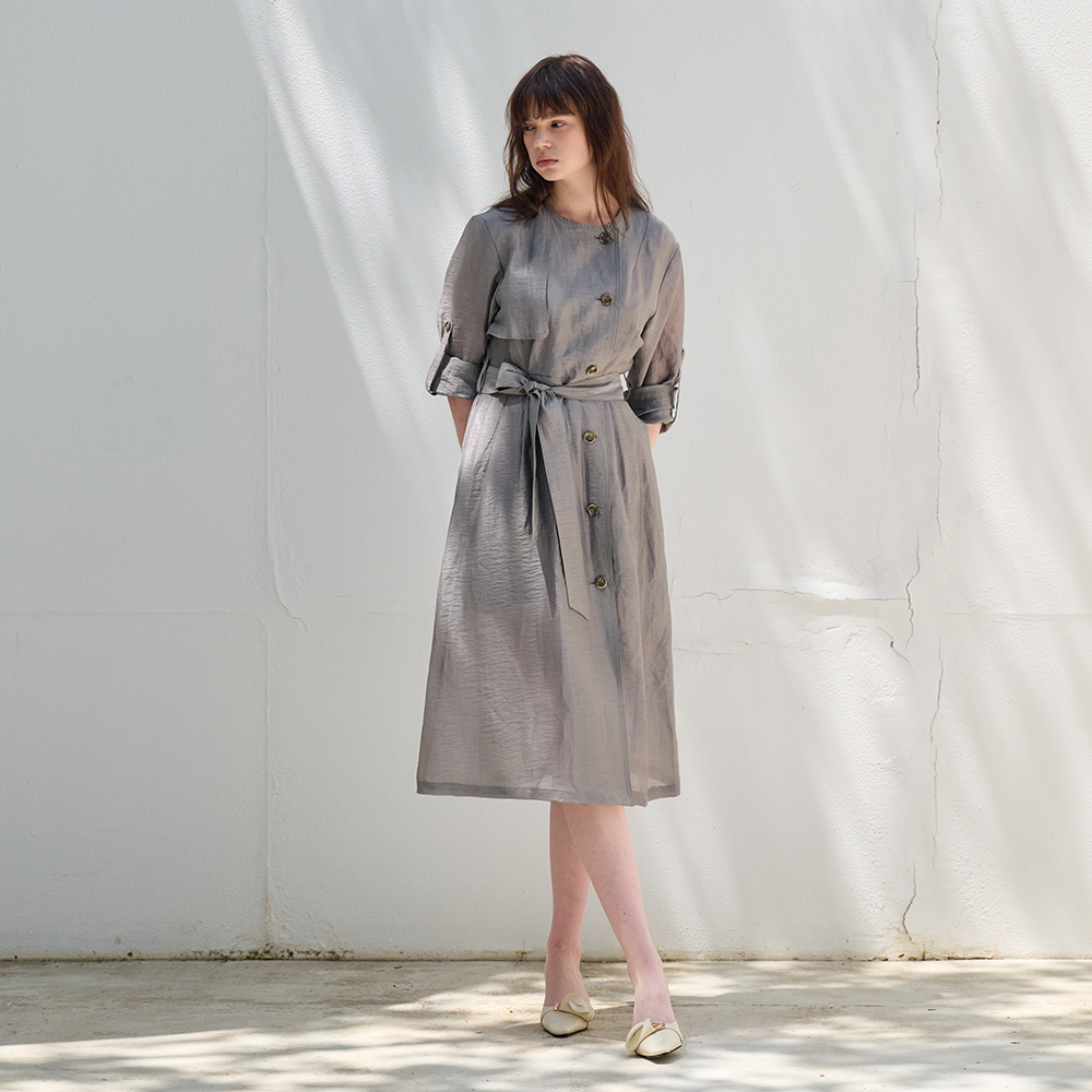 [프릭스 바이 김태훈] 핫섬머 린넨 블렌딩 하이웨이스트 트렌치 드레스_DRIFTWOOD-GRAY [드리프트우드 그레이] - 상세 이미지 2