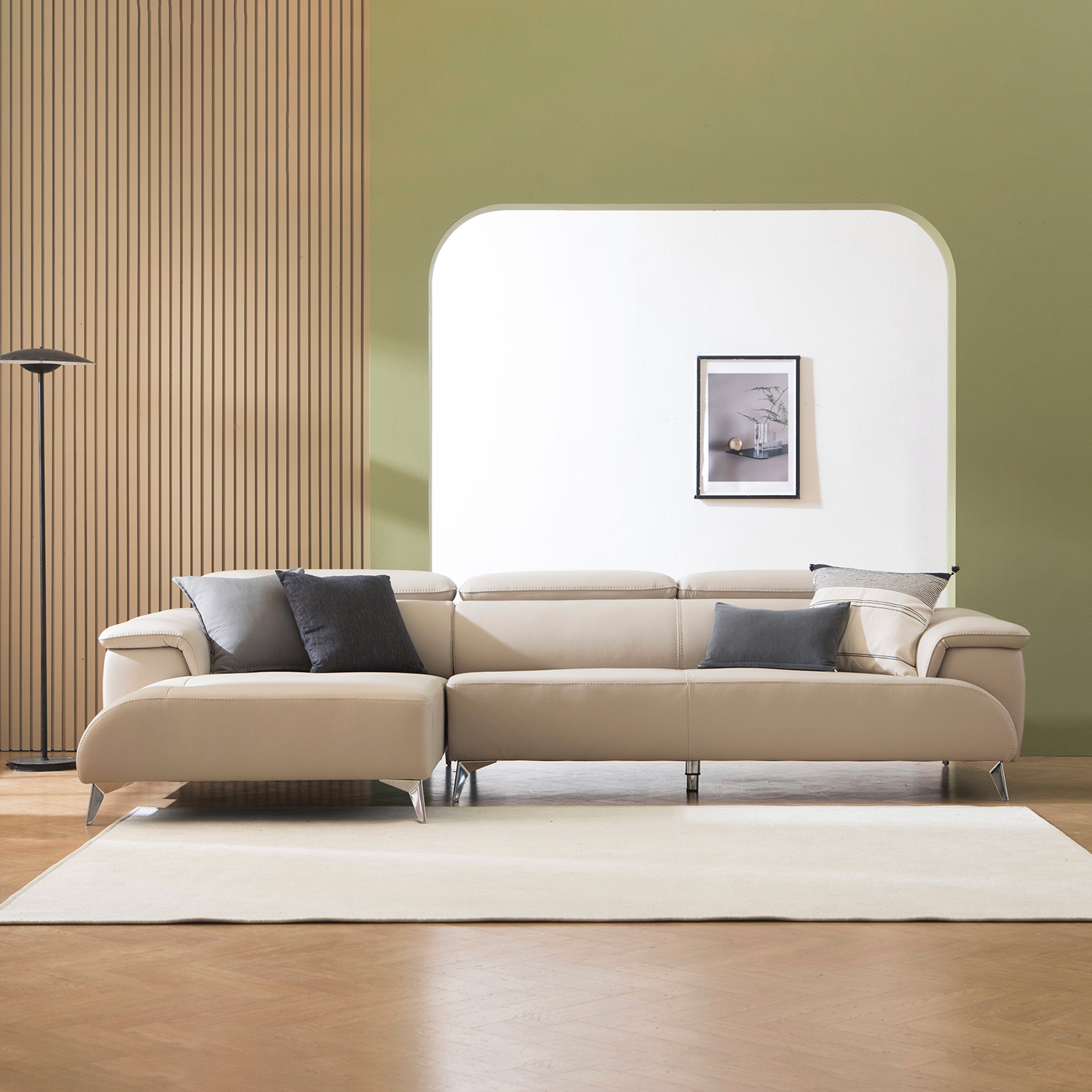 헤르짐머 르포엠 4인 카우치형 이태리 천연면피 가죽 소파