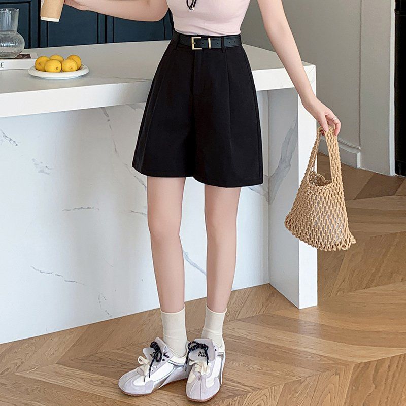 봄 여름 하이웨이스트 5부 반바지 스트레이트핏 핀턱 포켓 데일리 면바지 - 상세 이미지 4