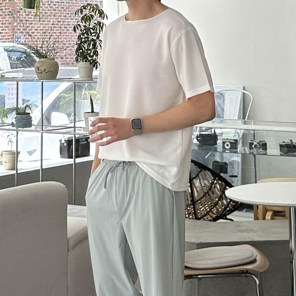 남자 반팔티 오버핏 보트넥 비침없는 흰색 여름 반팔티 - 상품 이미지