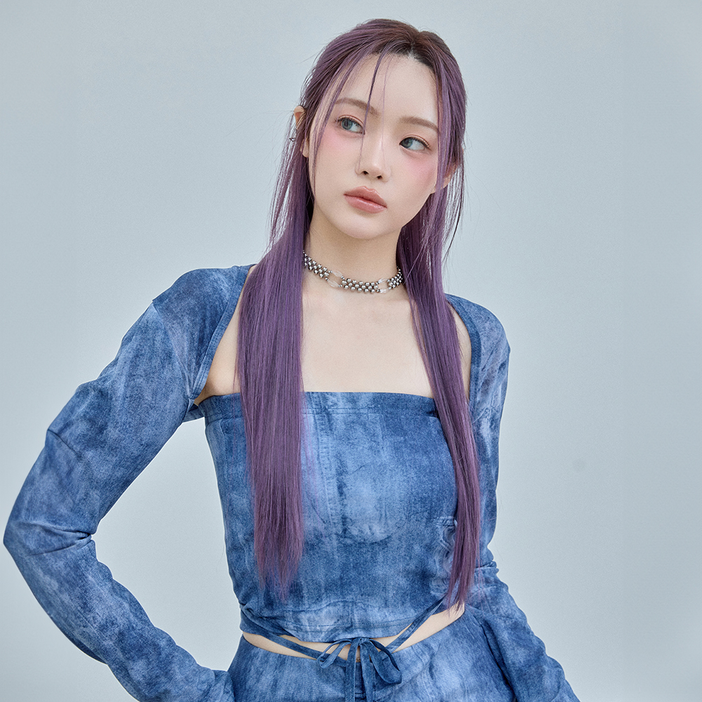 수제 통가발 스트레이트 25인치 슬릭컷 퍼플 - 상세 이미지 4