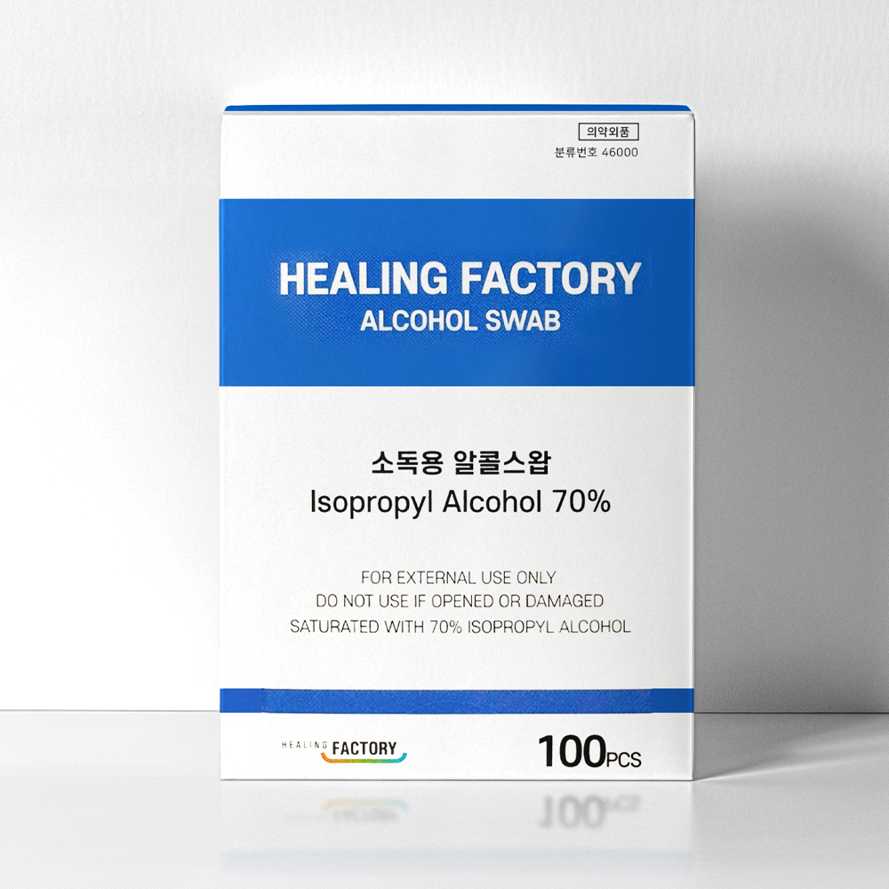 힐링팩토리 알콜스왑 100매 국산 일회용 알콜솜 개별포장 약국 소독솜 100매입, 6개