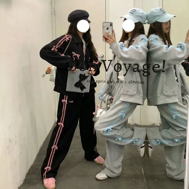 발레코어룩 리본 트레이닝복 전참시 바지 발레코어 하의 와이드 여성 츄리닝 팬츠 지뢰계 멘헤라 - 상세 이미지 4