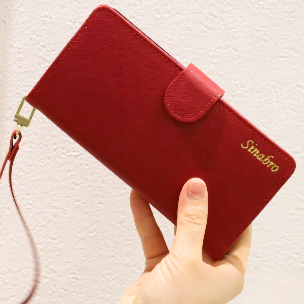 브로 천연 소가죽 다이어리 지갑 케이스 레드, 갤럭시A9프로