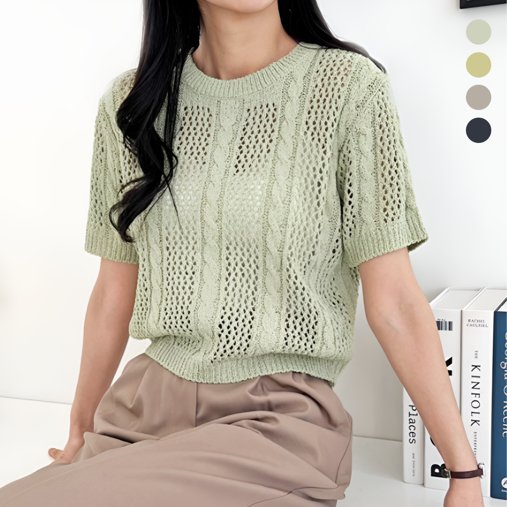 그물망니트 여름 시스루 스카시 망사 그물 꽈배기 반팔 니트