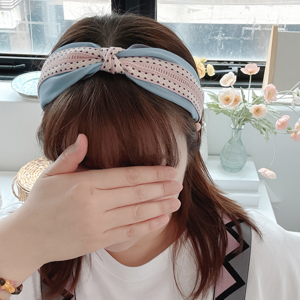 보헤미안자수데님청 반다나 와이드헤어밴드 헤어터번 넓은머리띠 여름머리띠 핸드메이드머리띠 - 상세 이미지 3
