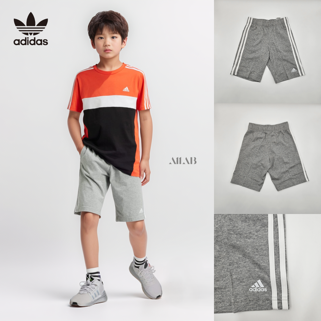 [오늘출발] 아디다스 키즈 반바지 에센셜 삼선 면 쇼츠 드라이핏 기능성 여름 그레이(화이트3선), 160