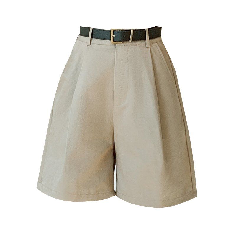 봄 여름 하이웨이스트 5부 반바지 스트레이트핏 핀턱 포켓 데일리 면바지 - 상세 이미지 5