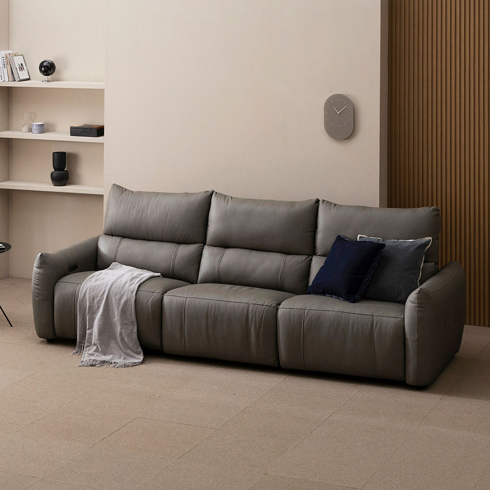 헤르짐머 모덱스 천연 가죽 3좌석 전동 리클라이너 소파 스툴미포함, 그레이, 4인용