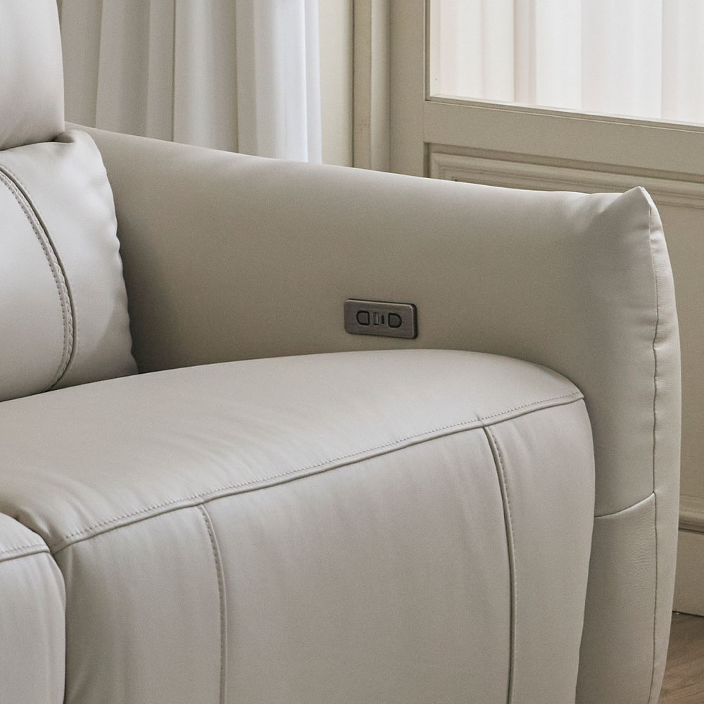 헤르짐머 모덱스 천연 가죽 3좌석 전동 리클라이너 소파 스툴미포함, 그레이, 4인용