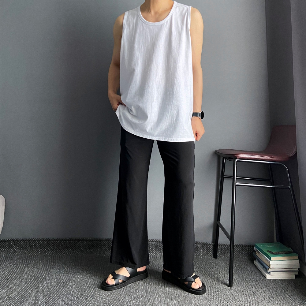 1+1 남자 무지 레이어드 나시 오버핏 옆트임 티 - 상세 이미지 5