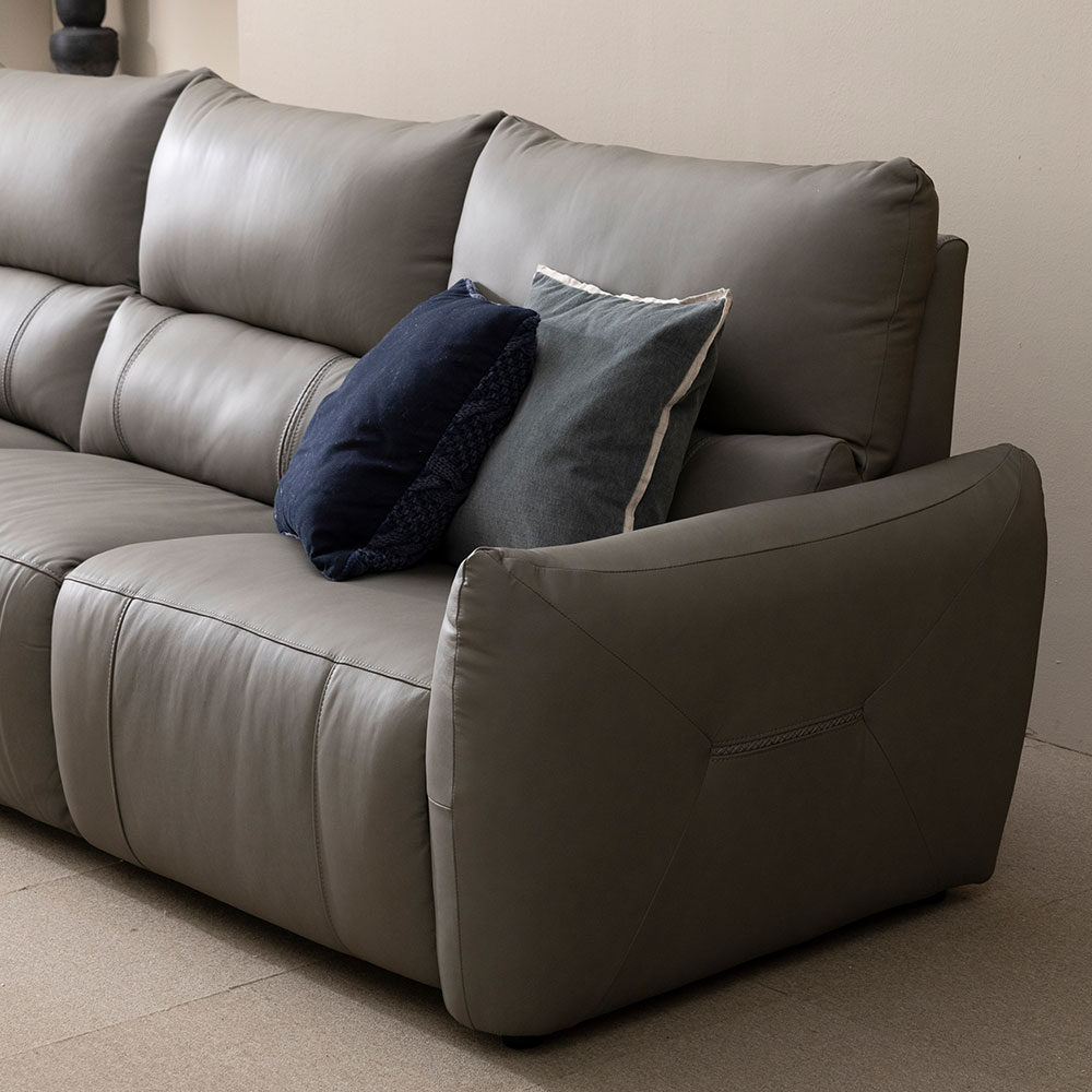 헤르짐머 모덱스 천연 가죽 3좌석 전동 리클라이너 소파 스툴미포함, 그레이, 4인용