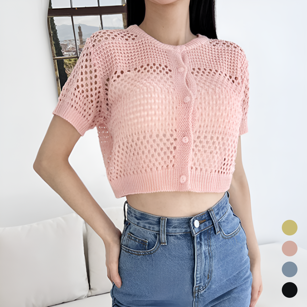 그물망니트 여름 망사 그물 반팔 시스루 크롭 썸머 가디건
