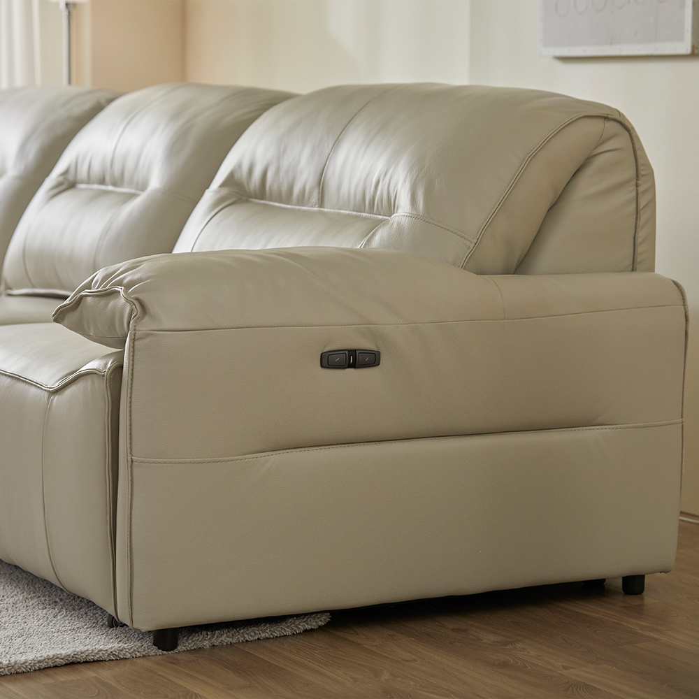 헤르짐머 르엔느 전동 리클라이너 슬라이딩 천연 가죽 소파 스툴미포함, 웜그레이, 4인용