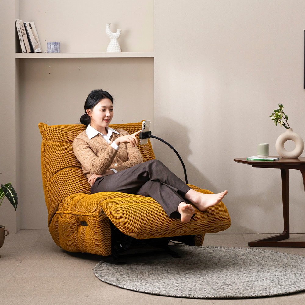 헤르짐머 렌토 전동 리클라이너 흔들의자 패브릭 싱글 소파 스툴미포함, 머스타드, 1인용