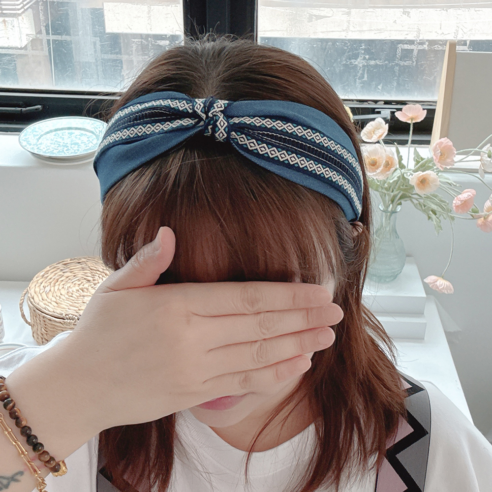 보헤미안자수데님청 반다나 와이드헤어밴드 헤어터번 넓은머리띠 여름머리띠 핸드메이드머리띠 - 상세 이미지 5