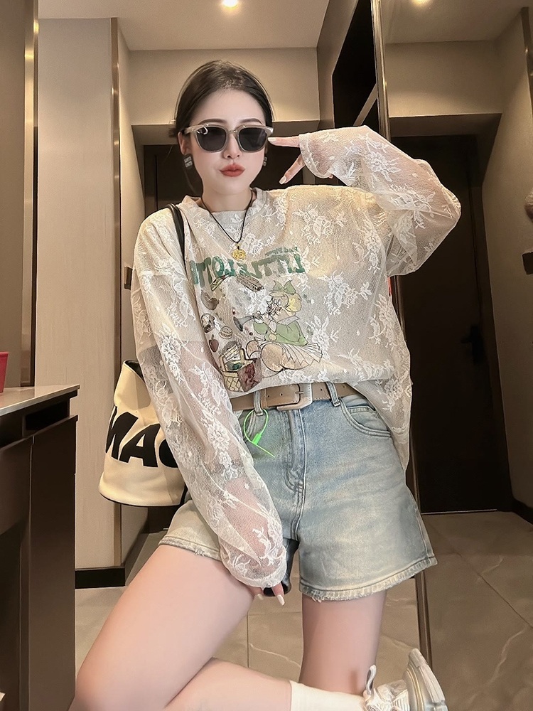 반팔레이어드 가짜투피스 긴팔레이스블라우스 루즈핏 빅사이즈 여자아이돌 패션 코디 3XL까지 - 상세 이미지 3
