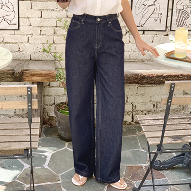 [자체제작] 여름 생지 스티치 일자 데님 / 썸머페어논페이드생지데님팬츠 중청, M