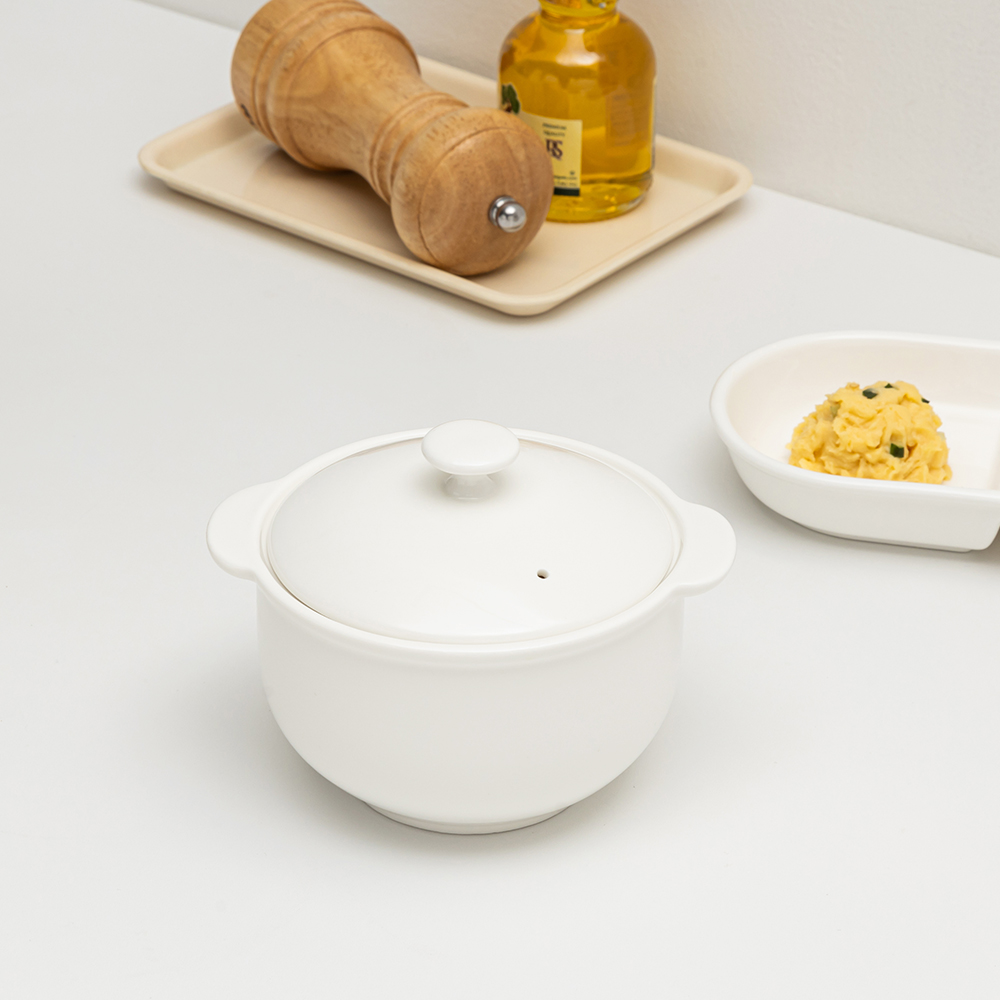 윤도자기 당당 화이트 계란찜기 세트 도자기 계란찜용기 전자레인지 라면용기 - 상세 이미지 5