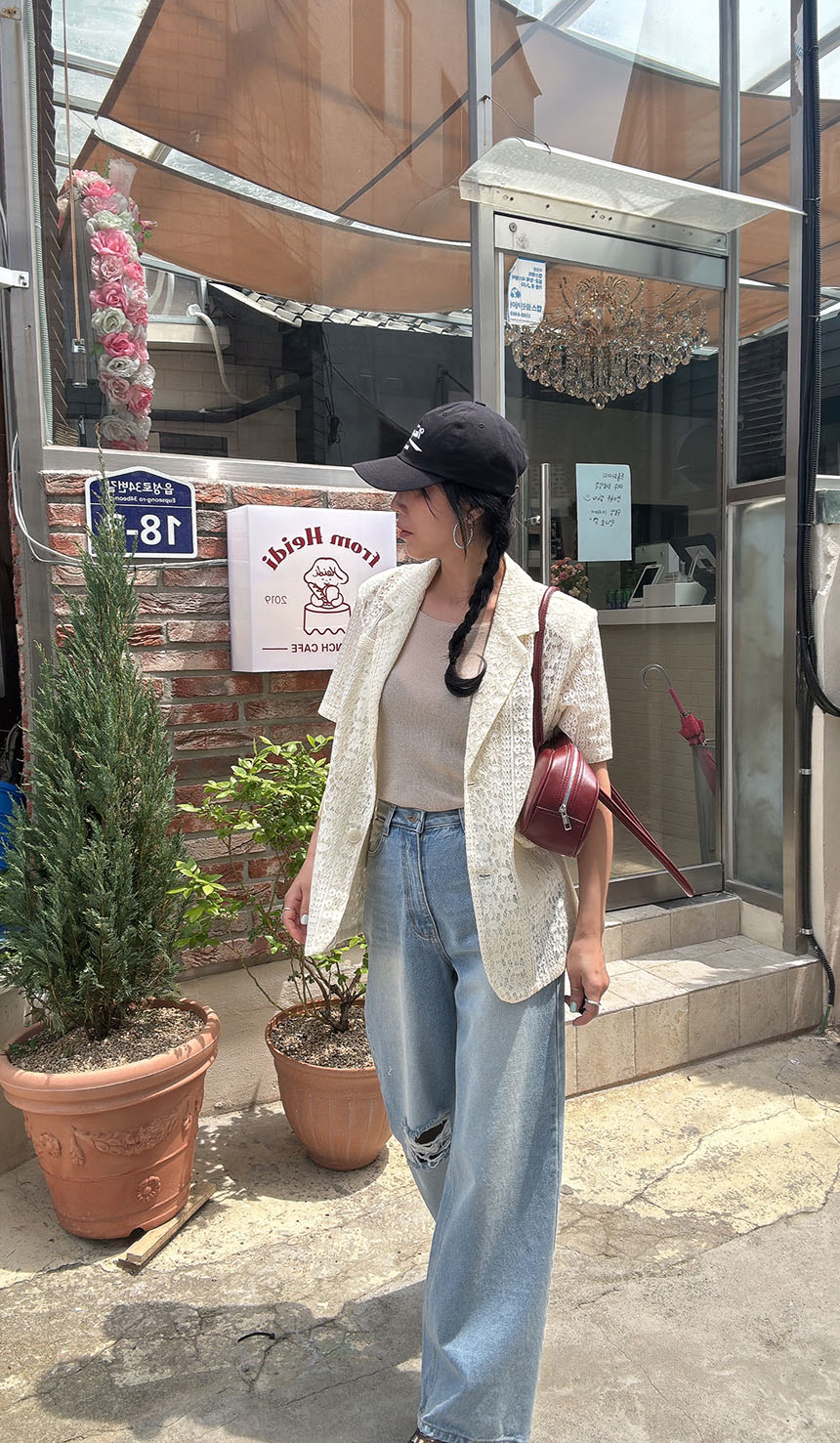 반팔 자켓 레이스 뜨게 펀칭 패드 반팔 자켓 상세 이미지 13