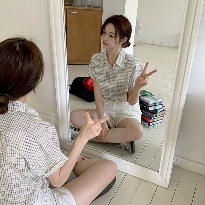 데아나 루즈핏 가오리 체크 반팔 셔츠 bs8199 - 상세 이미지 4