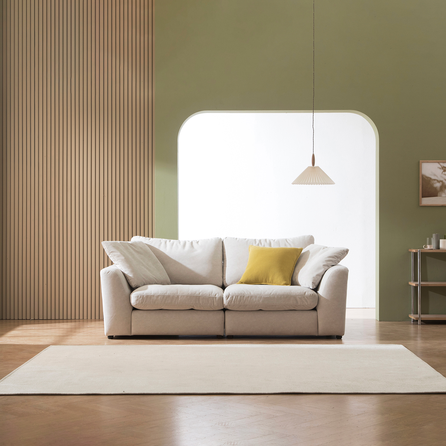 헤르짐머 몰른 모듈 기능성 패브릭 소파 스툴미포함, 아이보리, 3인용