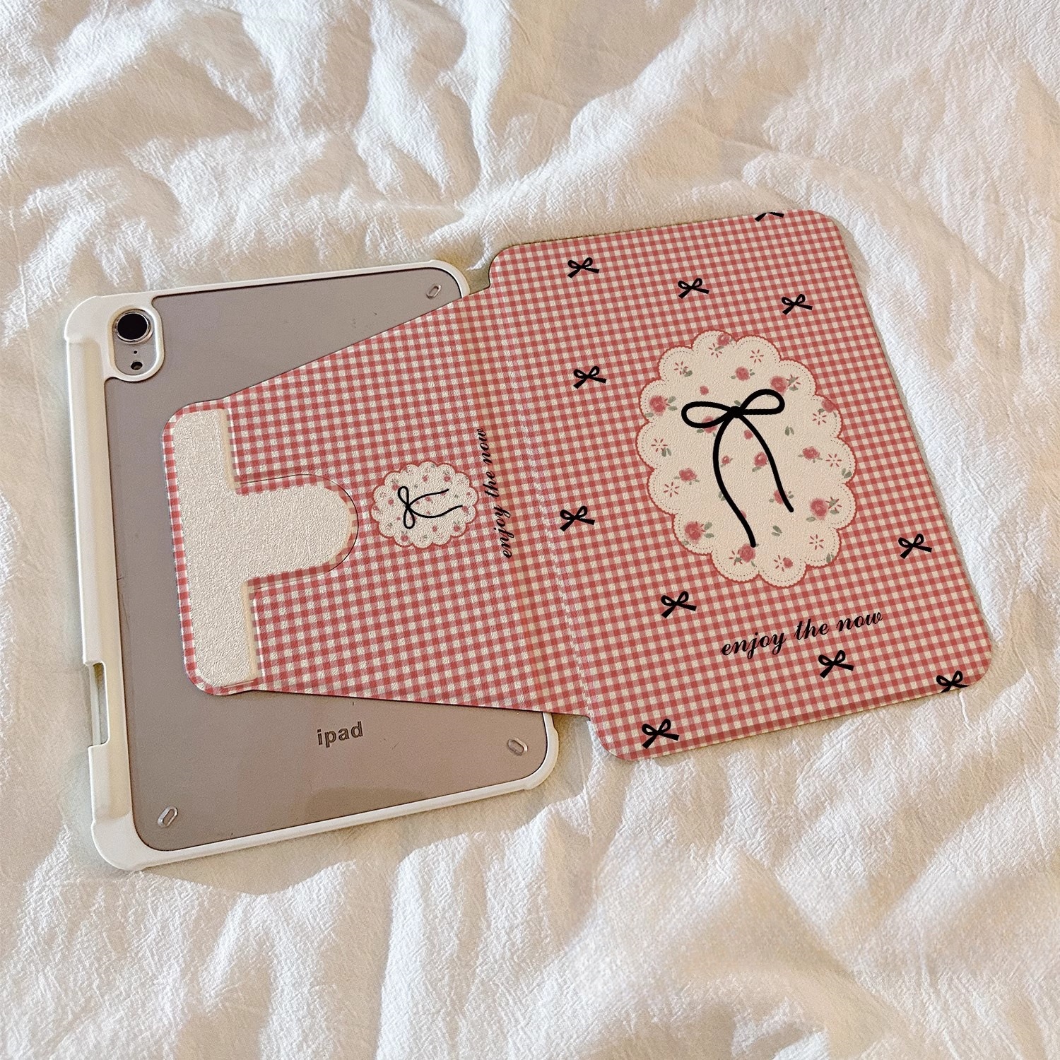레드 체크 플라워 태블릿 케이스 🌸 iPad 10/Air6/5 360° 회전형 - 상세 이미지 2