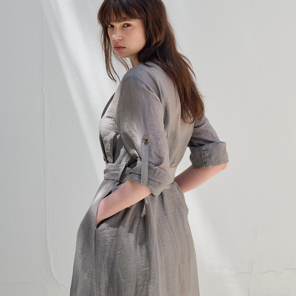 [프릭스 바이 김태훈] 핫섬머 린넨 블렌딩 하이웨이스트 트렌치 드레스_DRIFTWOOD-GRAY [드리프트우드 그레이] - 상세 이미지 4