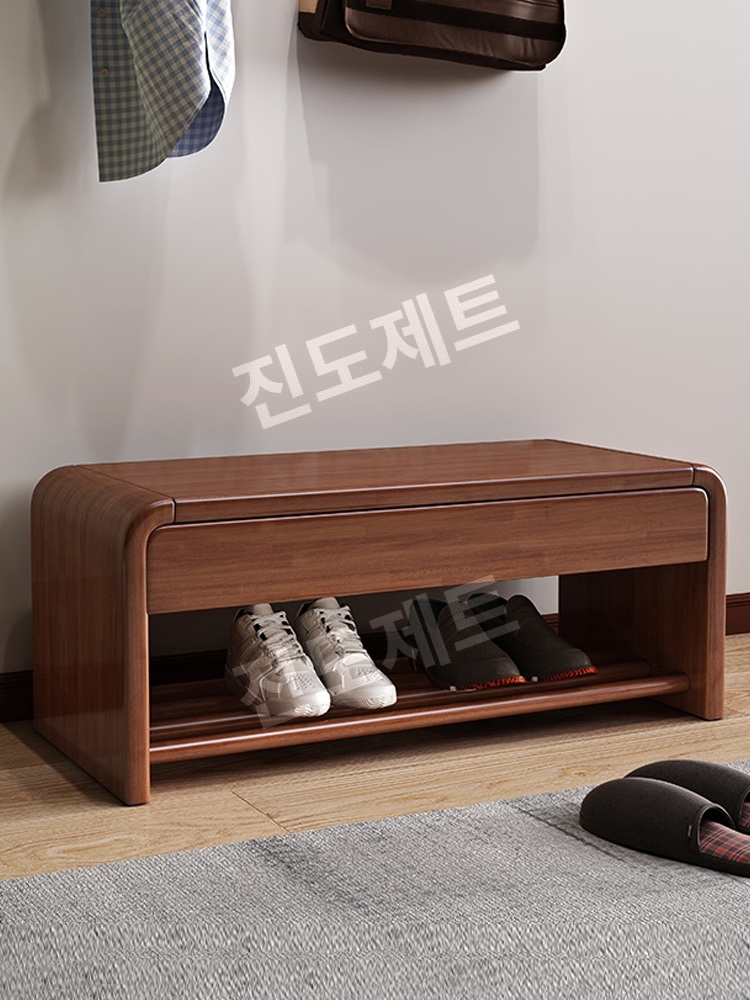 원목 벤치신발장 서랍장 정리대 선반 수납 의자 60CM 호두나무 - 상품 이미지
