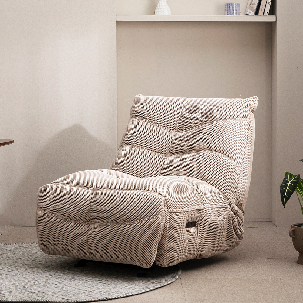헤르짐머 렌토 전동 리클라이너 흔들의자 패브릭 싱글 소파 스툴미포함, 베이지, 1인용