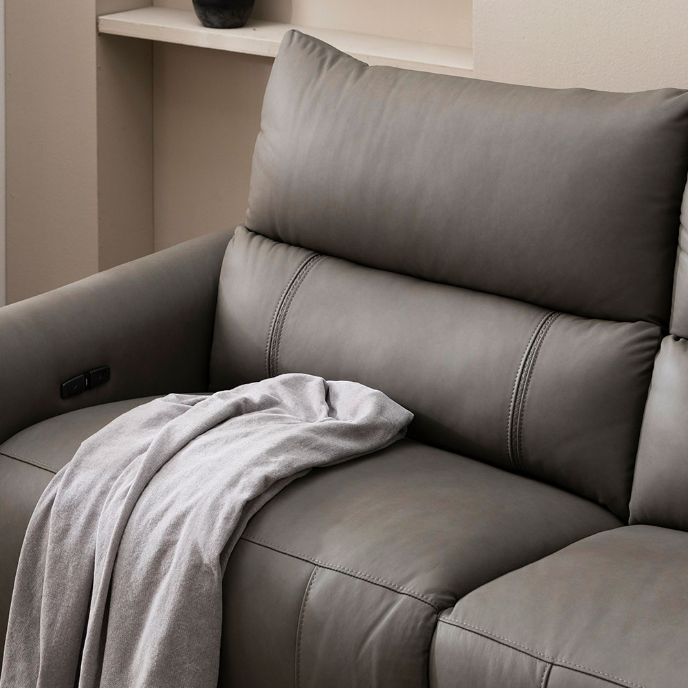 헤르짐머 모덱스 천연 가죽 3좌석 전동 리클라이너 소파 스툴미포함, 그레이, 3인용