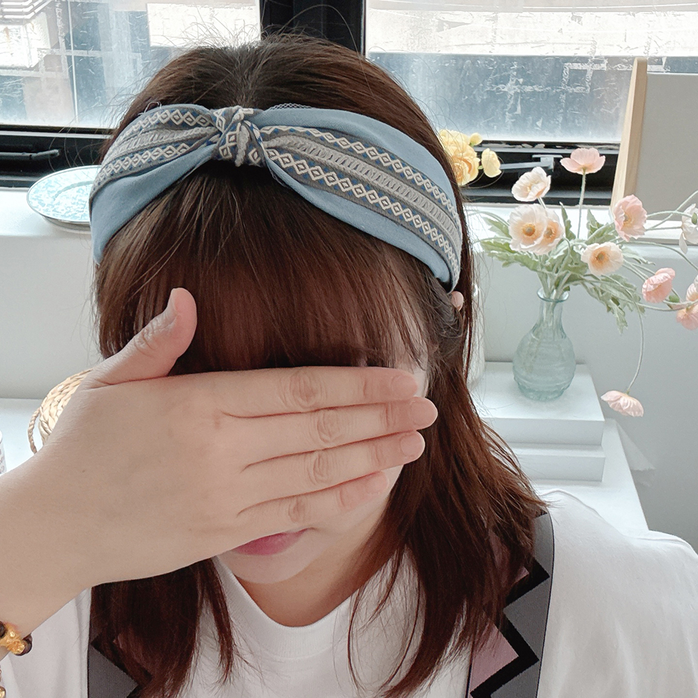 보헤미안자수데님청 반다나 와이드헤어밴드 헤어터번 넓은머리띠 여름머리띠 핸드메이드머리띠 이미지 7