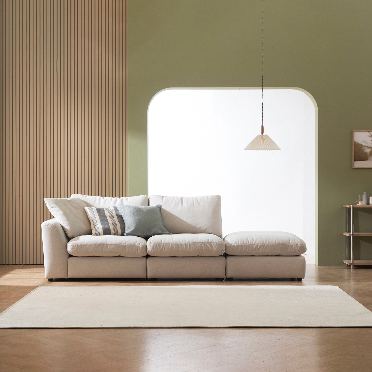 헤르짐머 몰른 모듈 기능성 패브릭 소파 스툴포함, 아이보리, 3인용