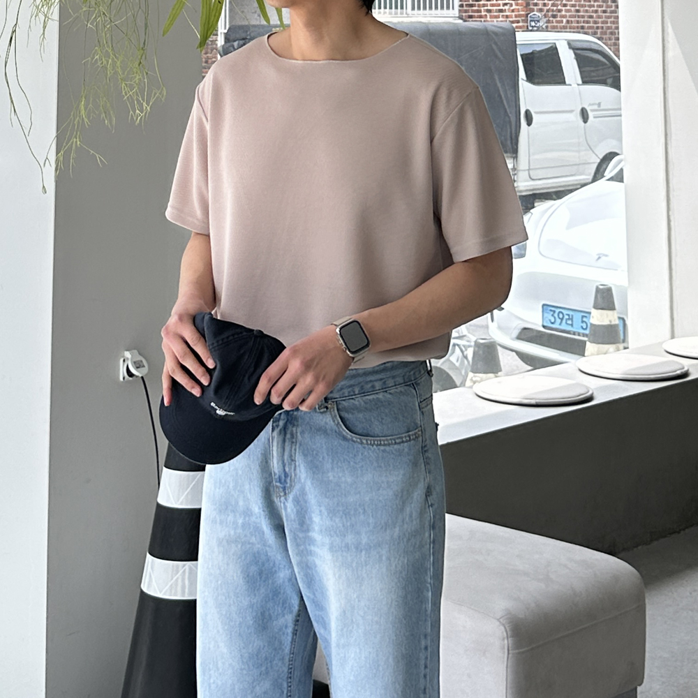 머슬핏 반팔 구김없는 U넥 유넥 오버핏 남자 반팔티 - 상세 이미지 4