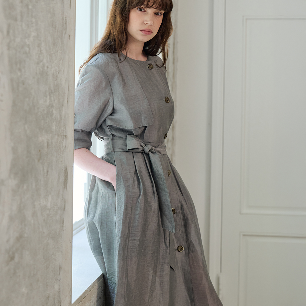 [프릭스 바이 김태훈] 핫섬머 린넨 블렌딩 하이웨이스트 트렌치 드레스_DRIFTWOOD-GRAY [드리프트우드 그레이] - 상품 이미지