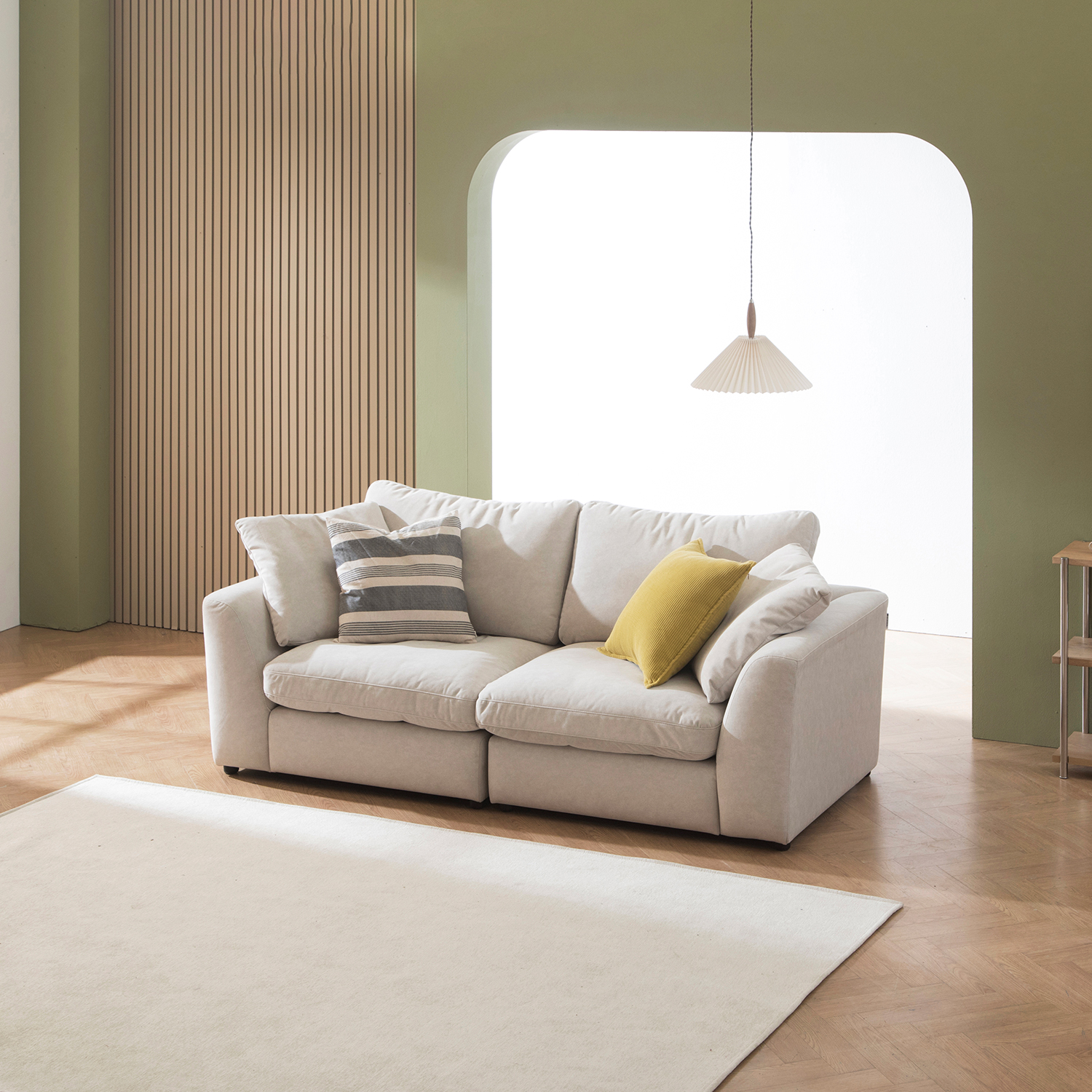 헤르짐머 몰른 모듈 기능성 패브릭 소파 스툴미포함, 아이보리, 3인용