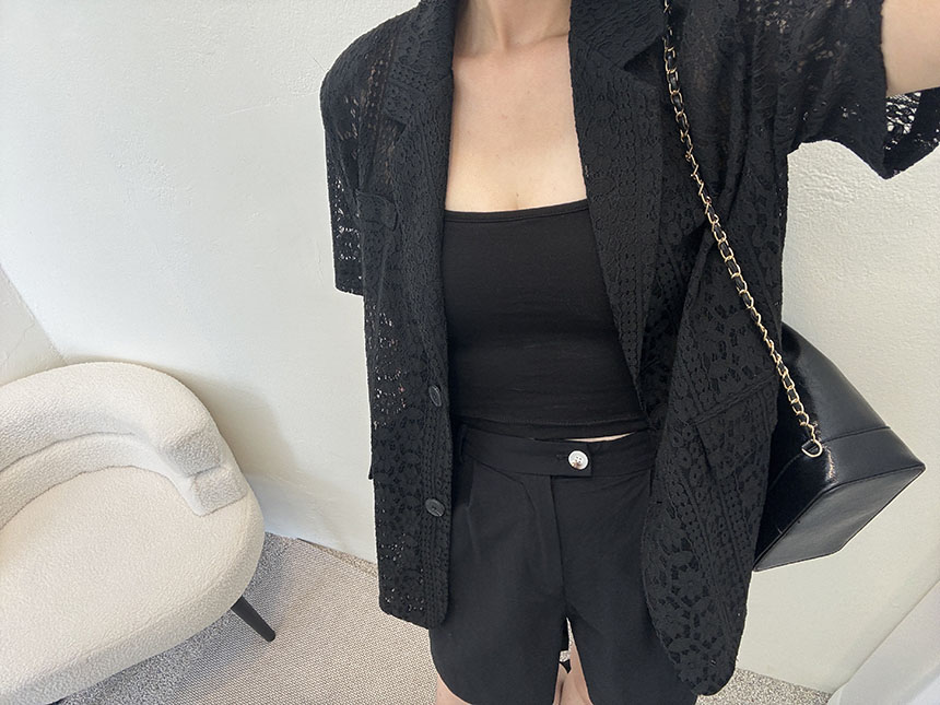 반팔 자켓 레이스 뜨게 펀칭 패드 반팔 자켓 상세 이미지 37