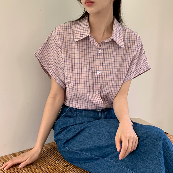 데아나 루즈핏 가오리 체크 반팔 셔츠 bs8199 - 상품 이미지