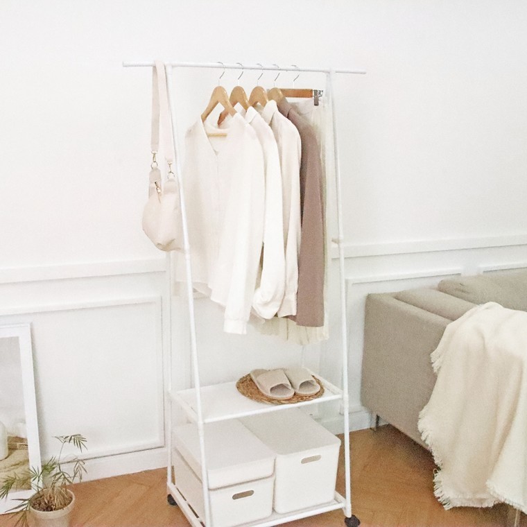 삼각 이동식행거 스탠드옷걸이 드레스룸행거 2단행거 미니행거 벽행거 철제행거 고정식행거 시스템행거 - 상품 이미지