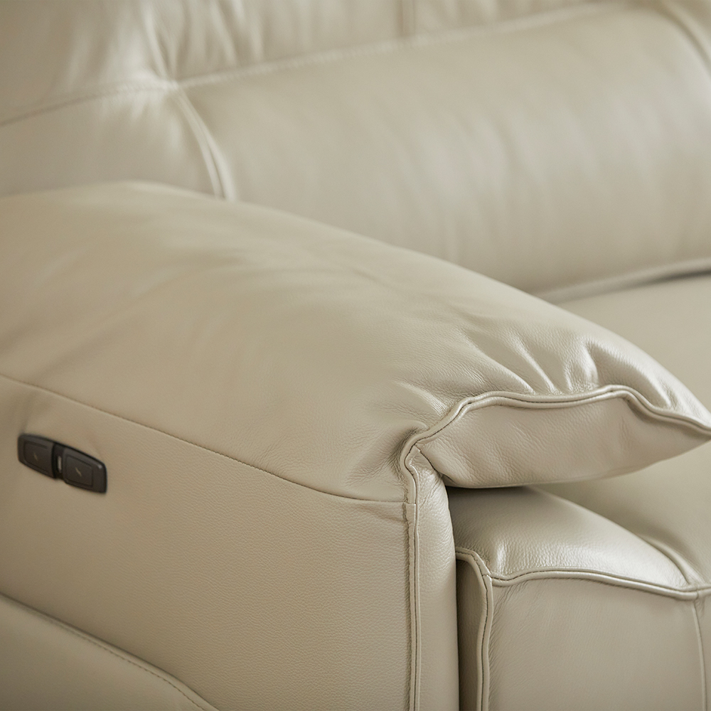 헤르짐머 르엔느 전동 리클라이너 슬라이딩 천연 가죽 소파 스툴미포함, 웜그레이, 4인용