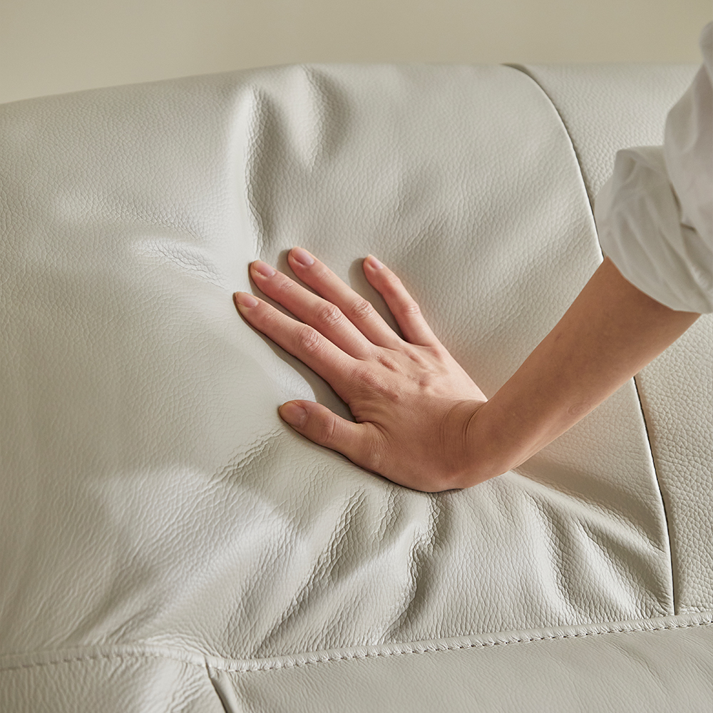 헤르짐머 르엔느 전동 리클라이너 슬라이딩 천연 가죽 소파 스툴미포함, 웜그레이, 4인용