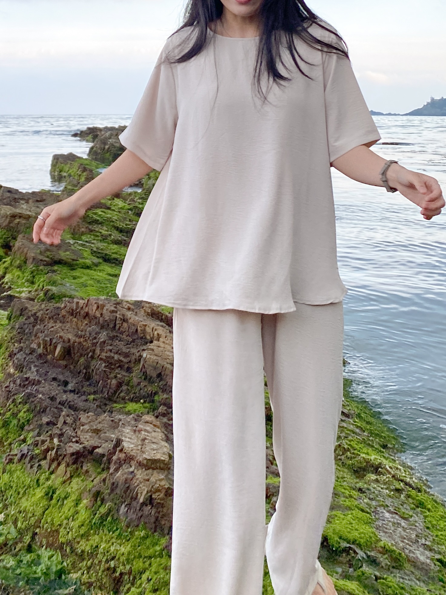 [구김제로🩵2way 쿨 투피스💙여름하객룩/여행룩]여름 투피스 하객룩 결혼식 반팔 플레어 셋업 허리끈 와이드 세트 시원한 루즈핏 상하세트 상세 이미지 23