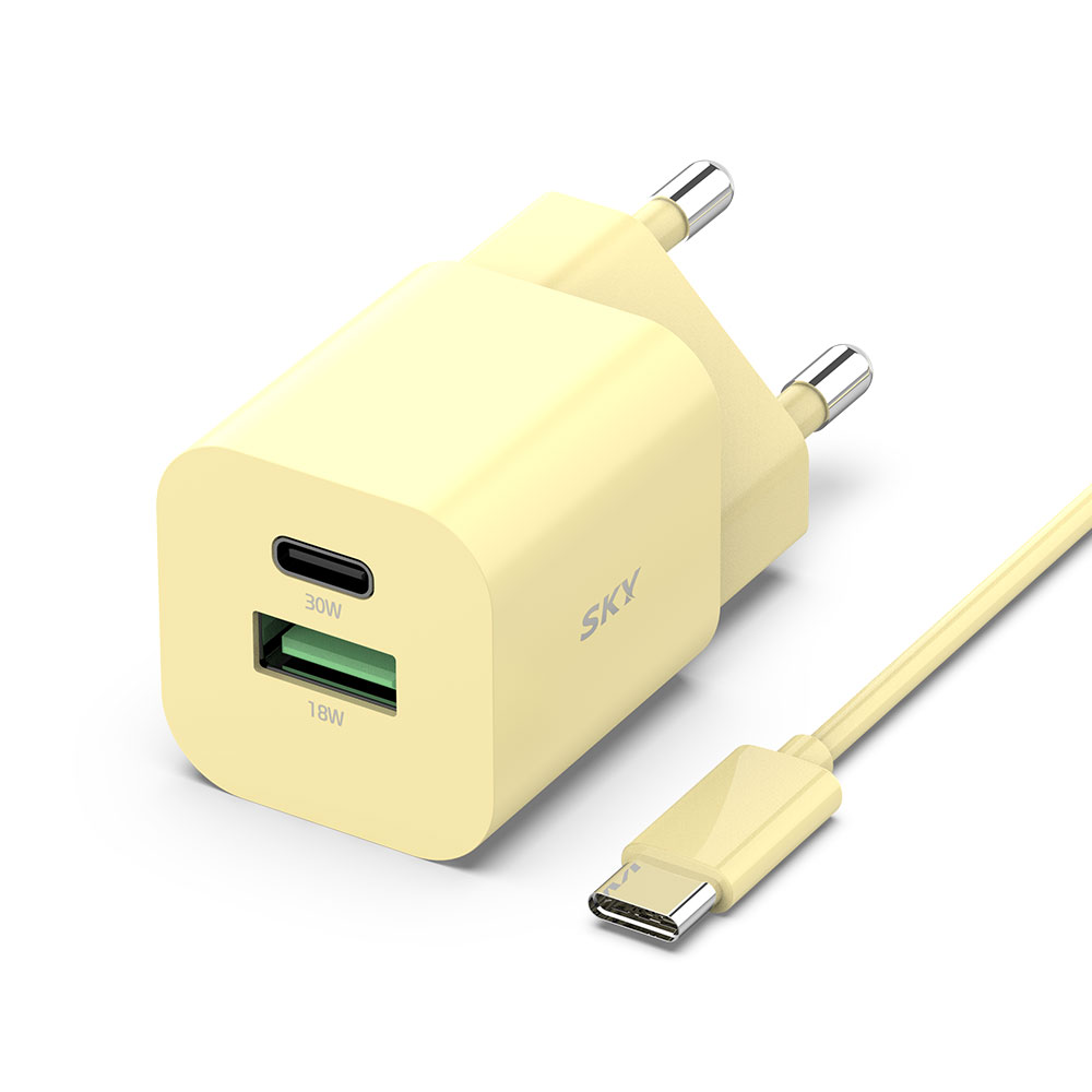 필 GaN30 큐브 30W PD 2포트 고속 멀티 충전기 + 케이블 옐로우