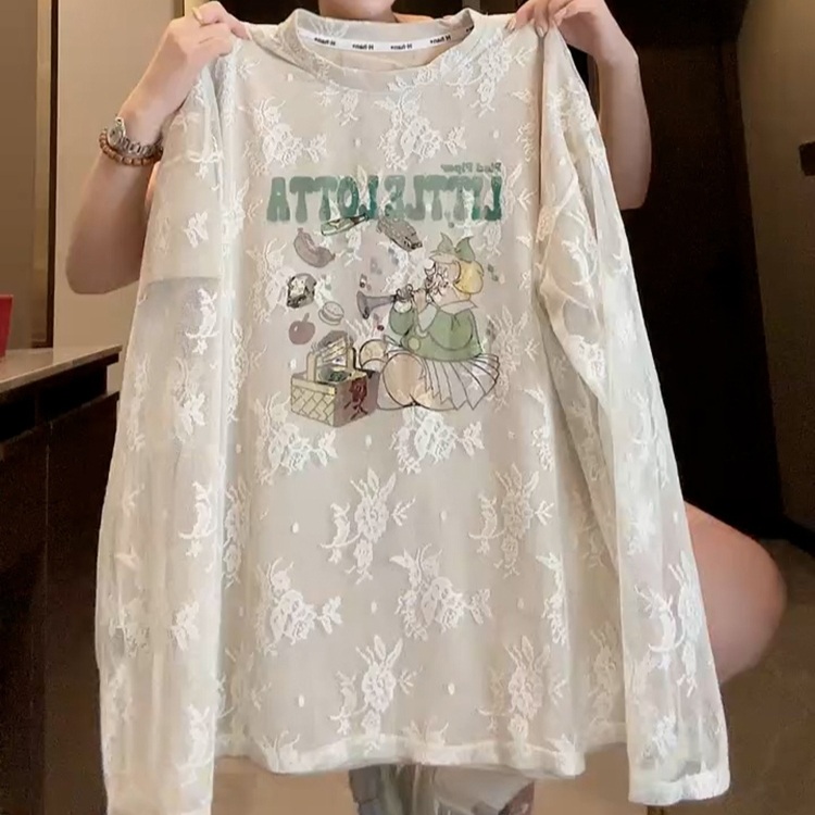 반팔레이어드 가짜투피스 긴팔레이스블라우스 루즈핏 빅사이즈 여자아이돌 패션 코디 3XL까지 - 상품 이미지