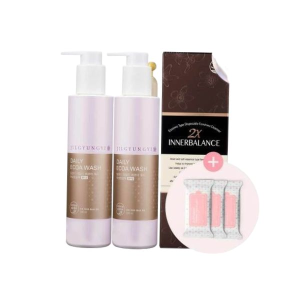[질경이] 여성청결제 에코아워시 골드젤 150ml x2개+고농축 청결제 2X이너밸런스(3개입) : 비유니