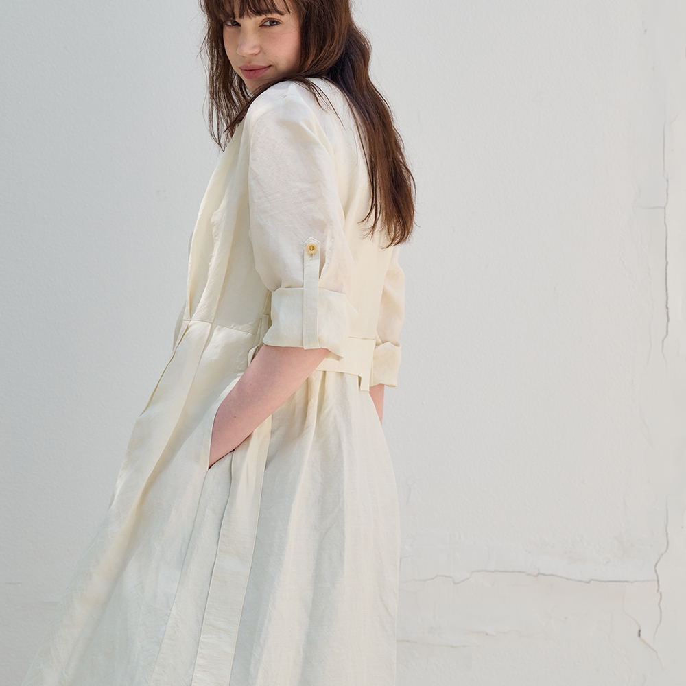 [프릭스 바이 김태훈] 핫섬머 린넨 블렌딩 하이웨이스트 트렌치 드레스_WHISPER-WHITE [아이보리] - 상품 이미지