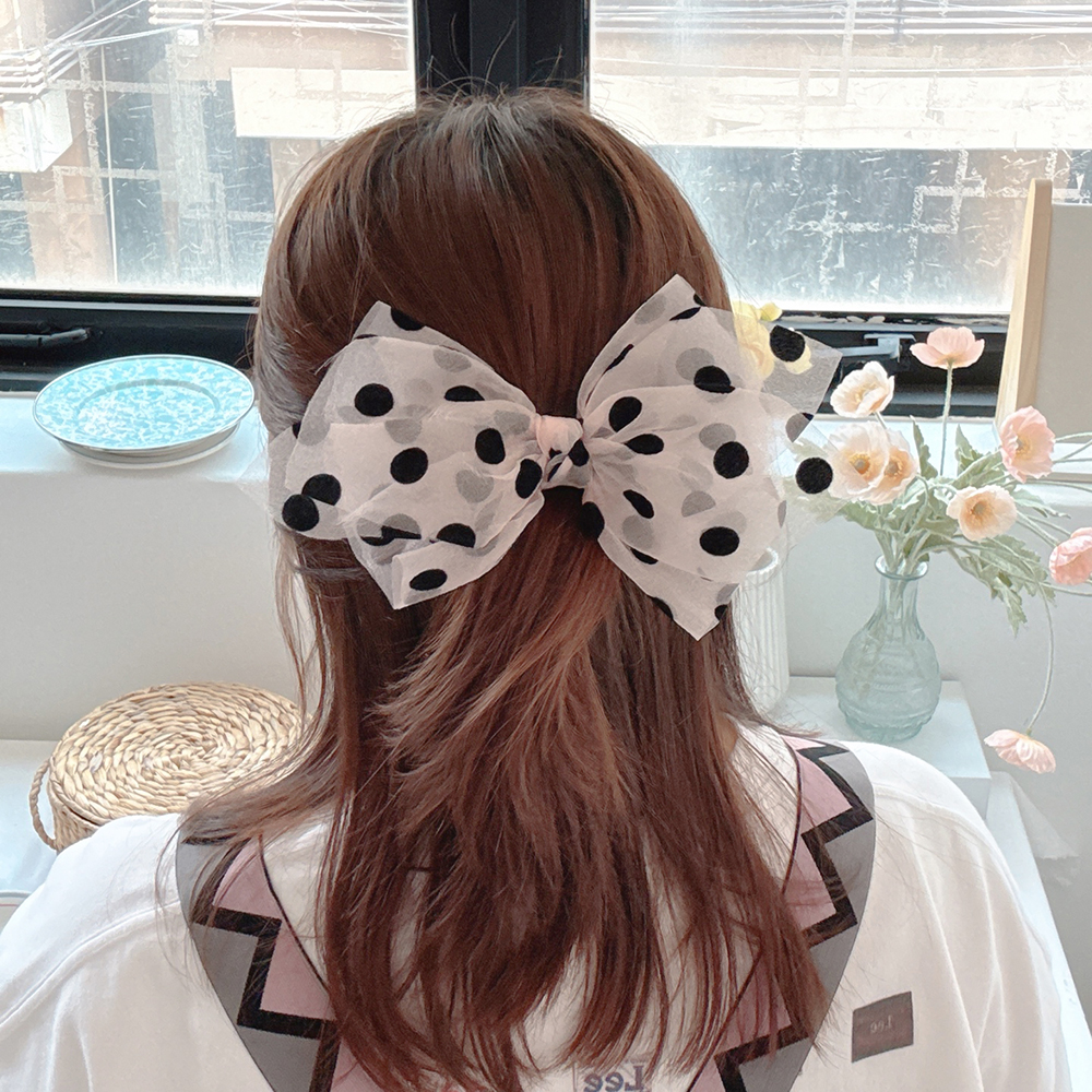 도트핑크왕리본 쉬폰리본핀 반묶음 머리핀 볼륨핀 자동핀 헤어삔 삔 헤어악세사리 - 상세 이미지 4
