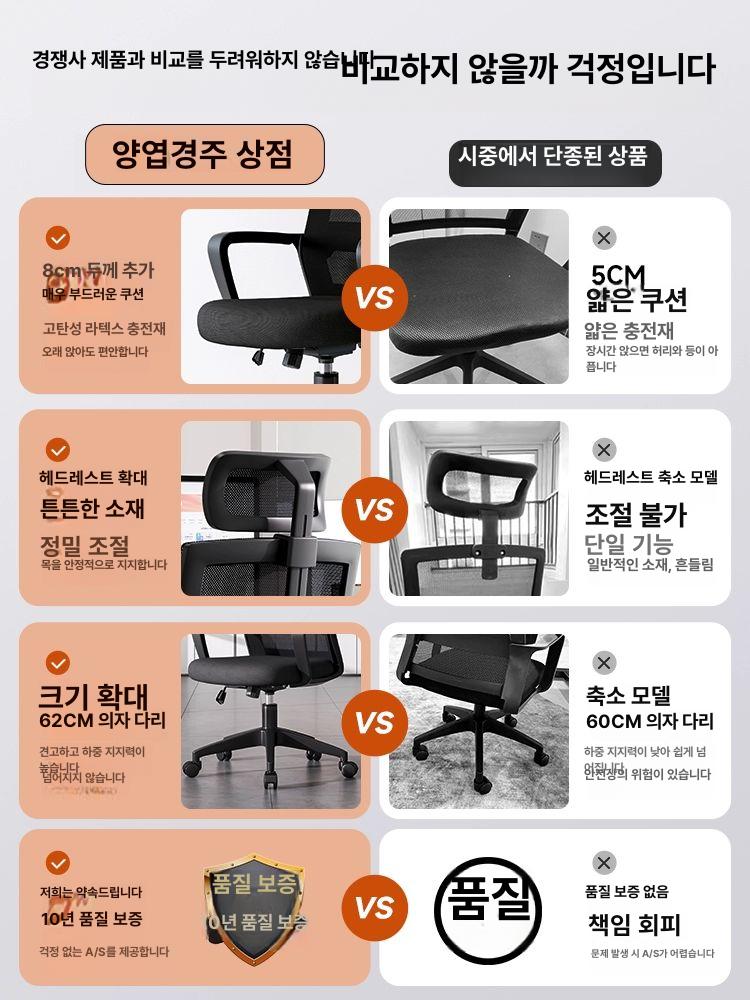 허리편한 메쉬 사무용 의자 컴퓨터의자 편안한의자 메쉬의자 학생의자 회전의자 강화형-아치형 스틸 베이스-8cm B - 상세 이미지 3