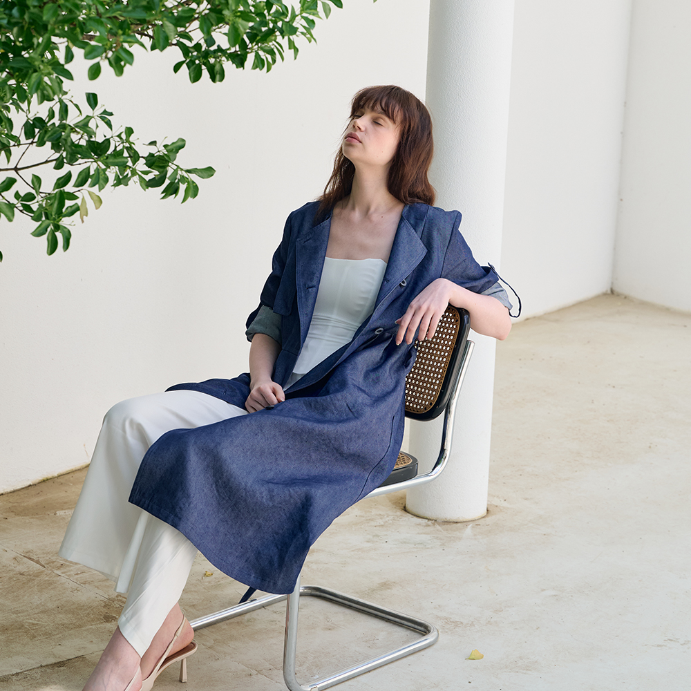 [프릭스 바이 김태훈] 핫섬머 린넨 데님 블렌딩 하이웨이스트 트렌치 드레스_BLUE-DENIM [블루데님] - 상품 이미지